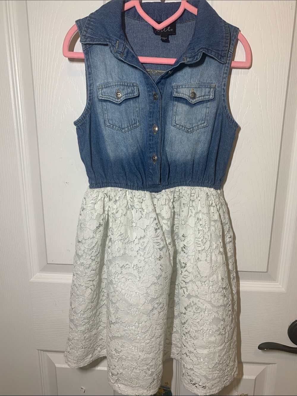 lilt Blue Denim Bodice White Lace Skirt Girls Dress